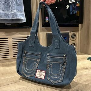 True Religion Denim Shoulder Bag with Stitch Detail